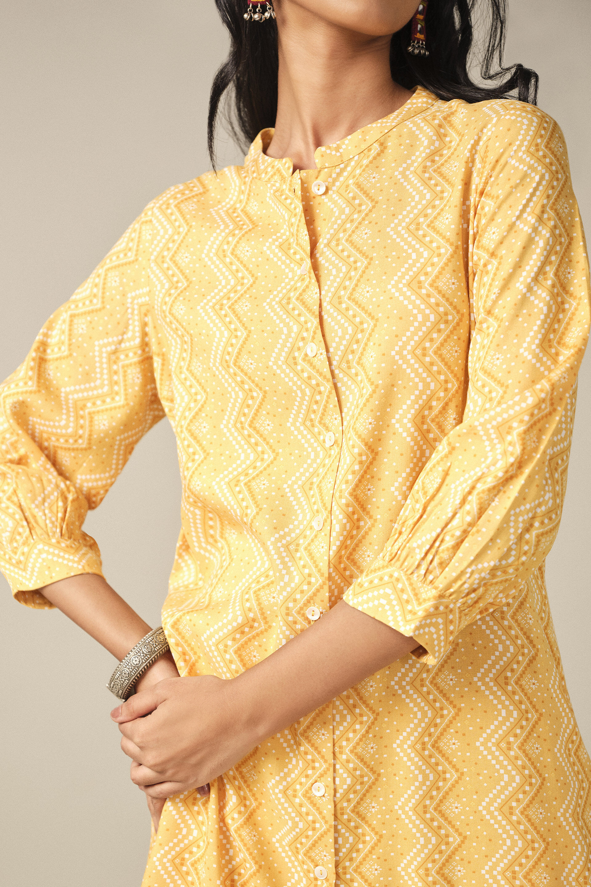 Printed Kurta in Yellow, Yellow, image 3